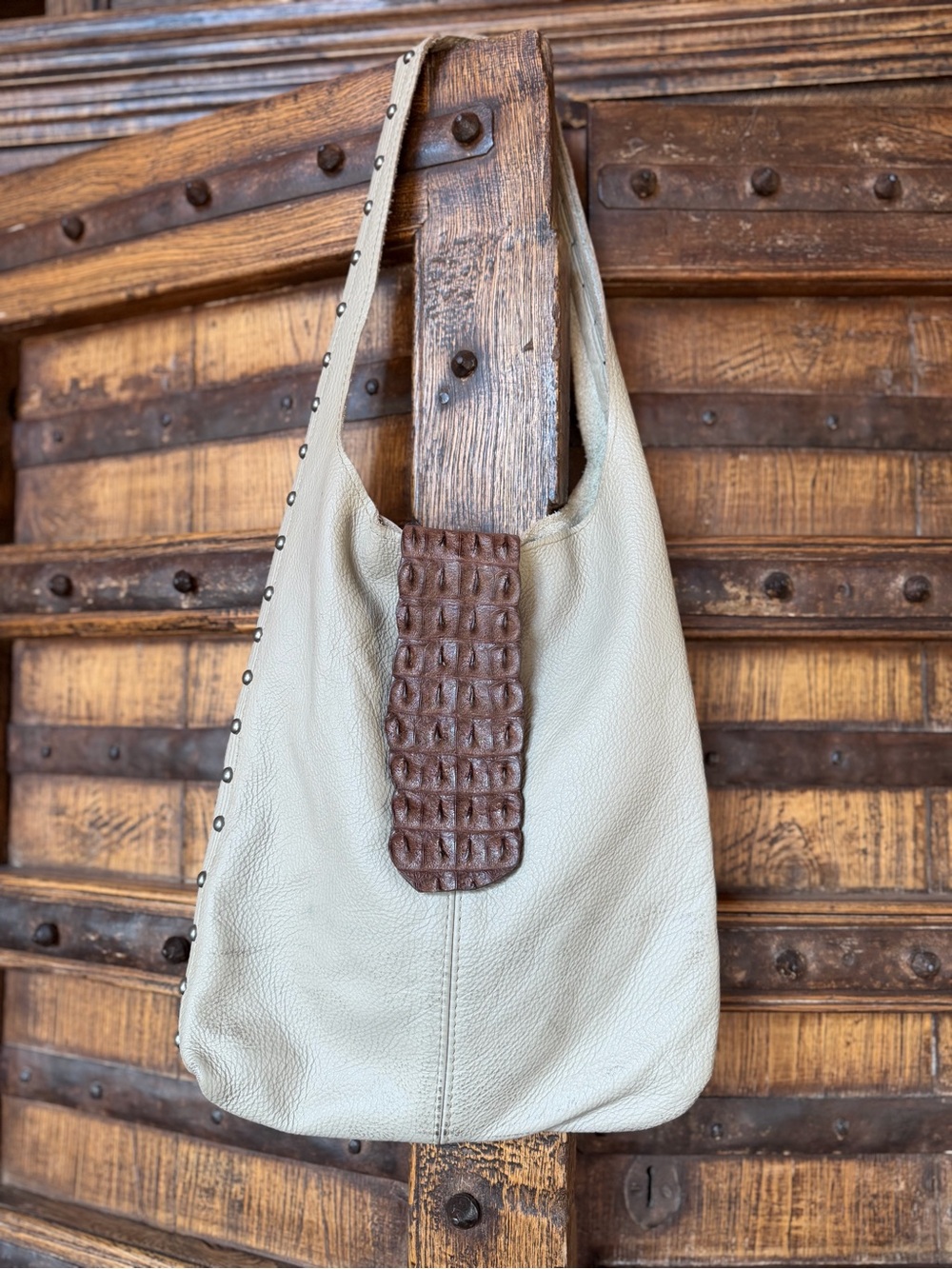 Leather and Croc Hobo Shoulder Bag